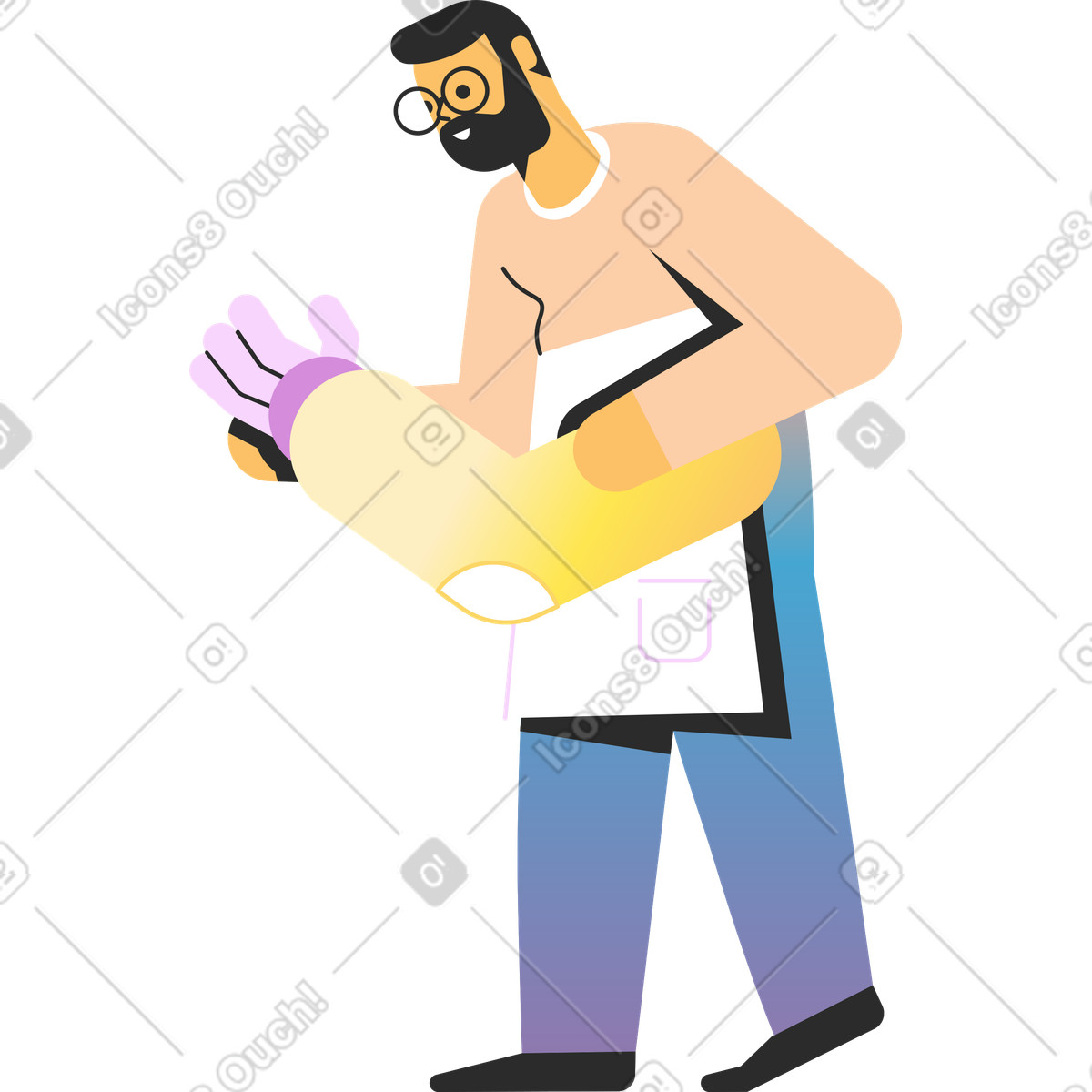 Man with robot arm-Illustration im Marginalia-Stil als Download in PNG, SVG