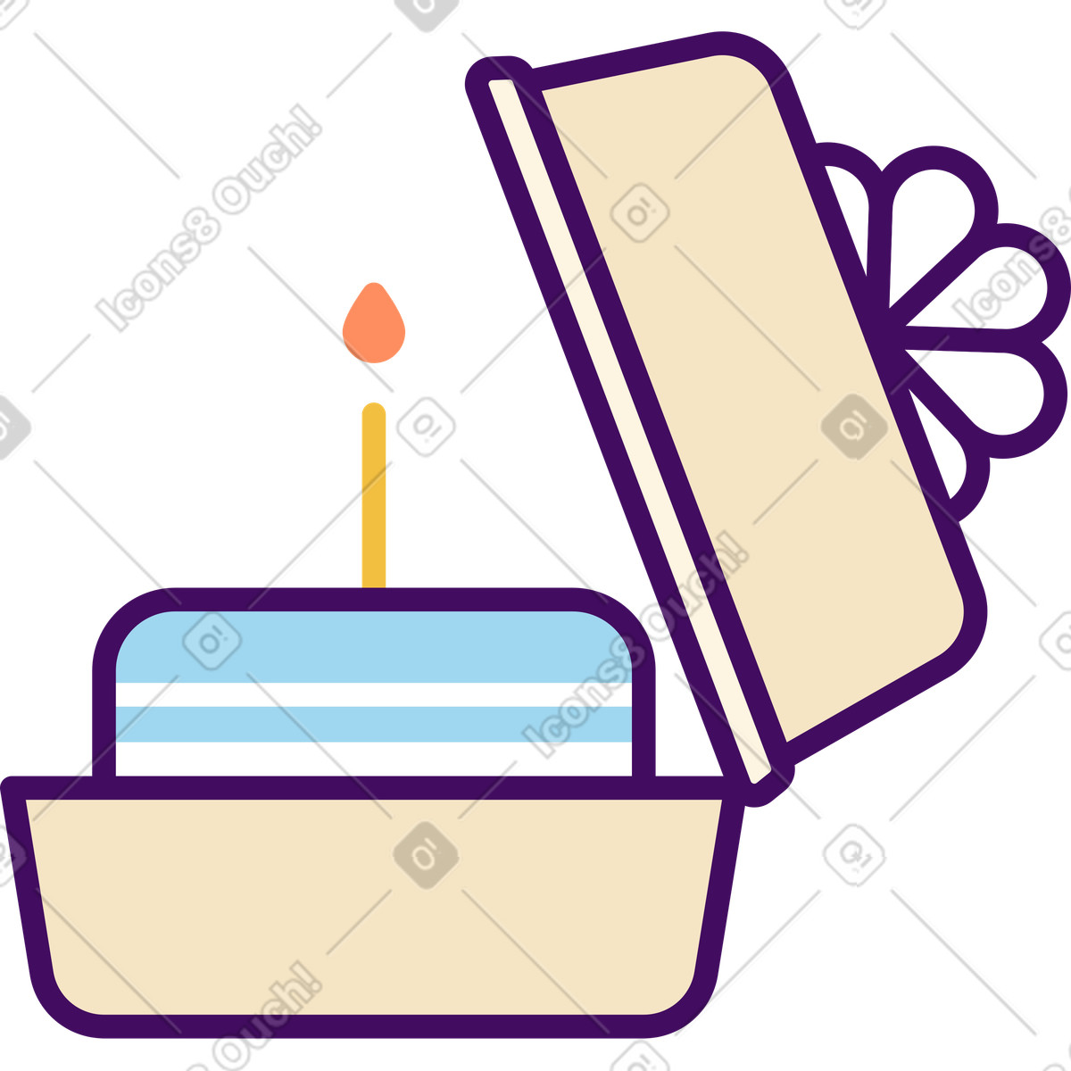 Kuchen in einer geschenkbox mit kerze-Illustration im Simplistic-Stil als Download PNG, SVG