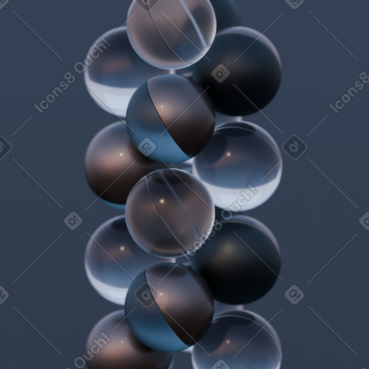 Translucent spheres arranged in spiral, Innovation and structure animated illustration in GIF, Lottie (JSON), AE