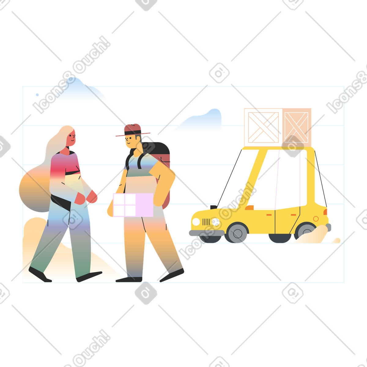 下载 Marginalia 风格的 送货员给一位女士送包裹 插画，支持 PNG、SVG 格式