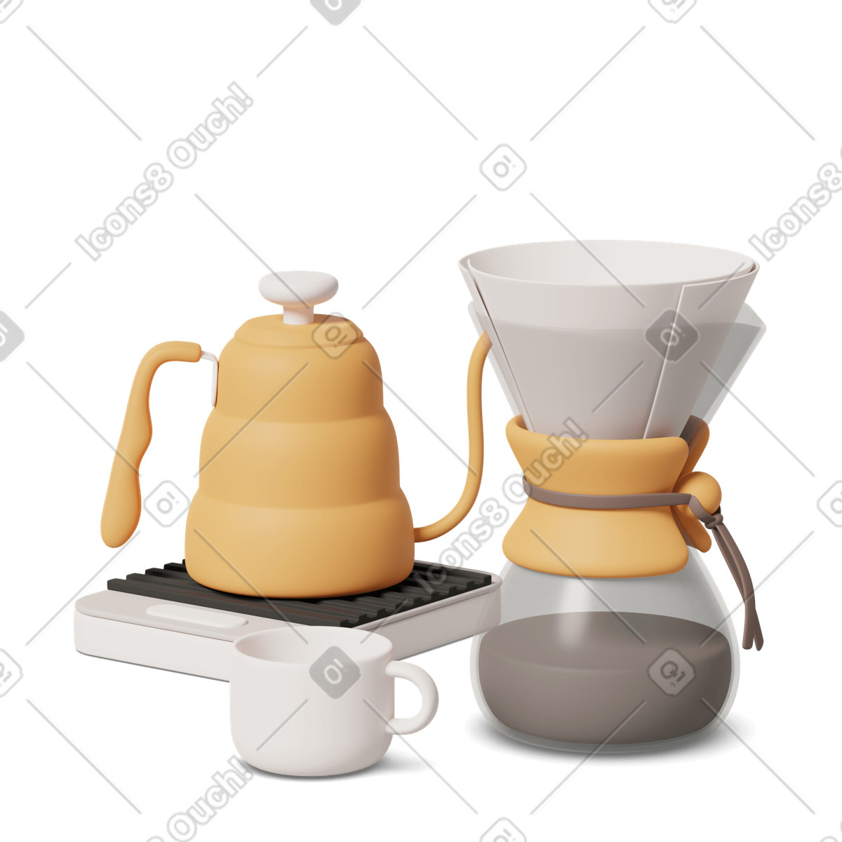 Set da caffè chemex con bollitore barista illustrazione in stile 3D Casual life scarica in PNG, SVG