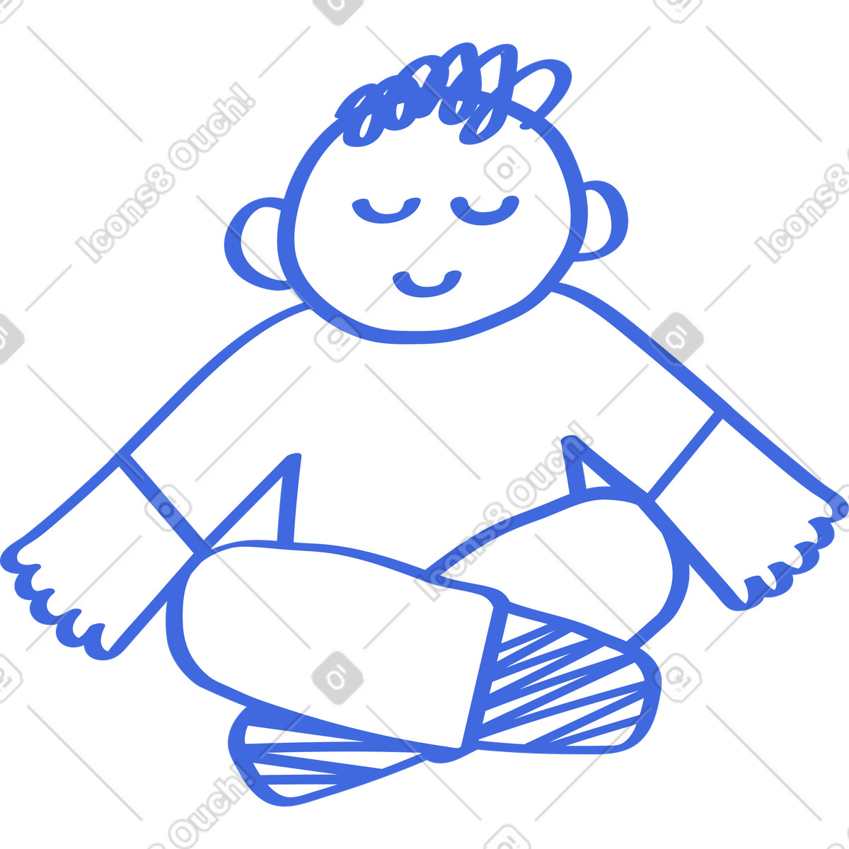 Meditation pose crossed legs relaxed arms peaceful closed eyes smile illustrazione in stile Ballpoint Pen scarica in PNG, SVG