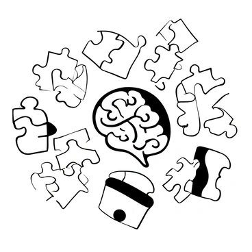 A puzzle with pieces creating the image of a human brain when assembled