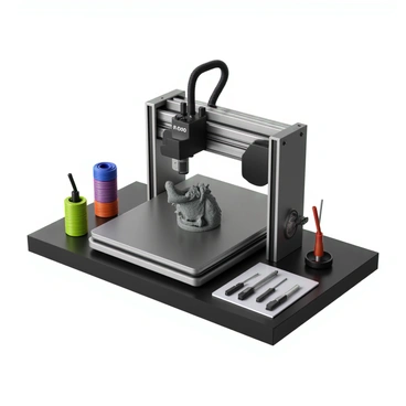 A 3D printer creating a small detailed sculpture