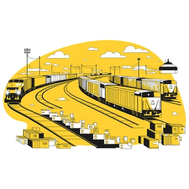 An expansive rail yard filled with stationary freight cars and cargo trains