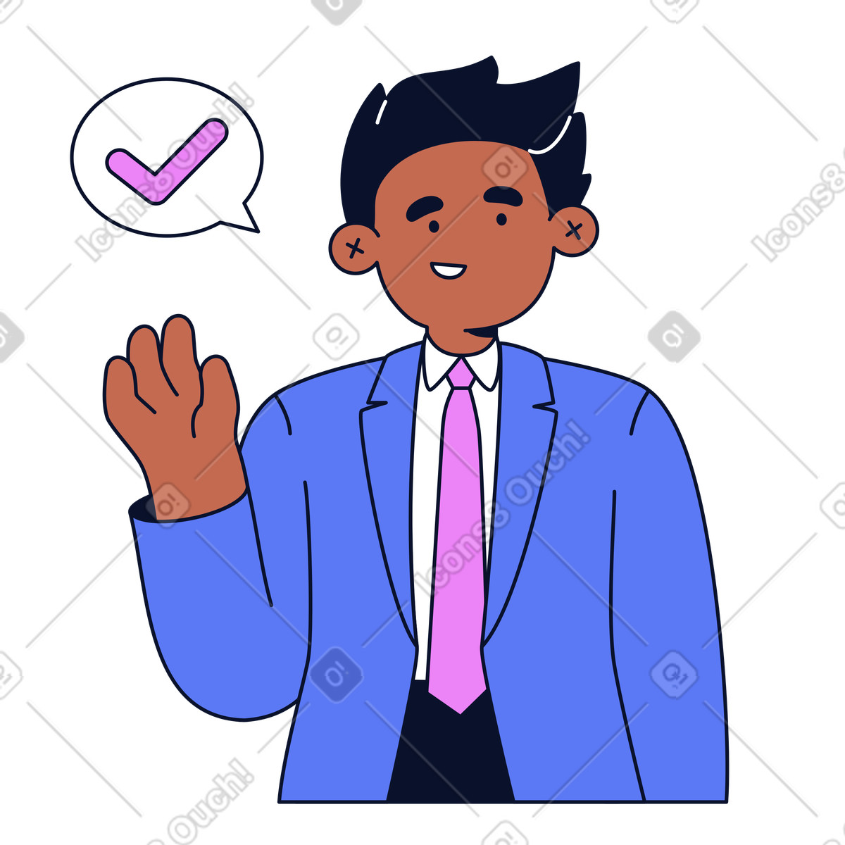 Flexy スタイルの Confident office worker promising completion, Task approval and workplace reliability のイラストをPNG、SVG形式でダウンロード