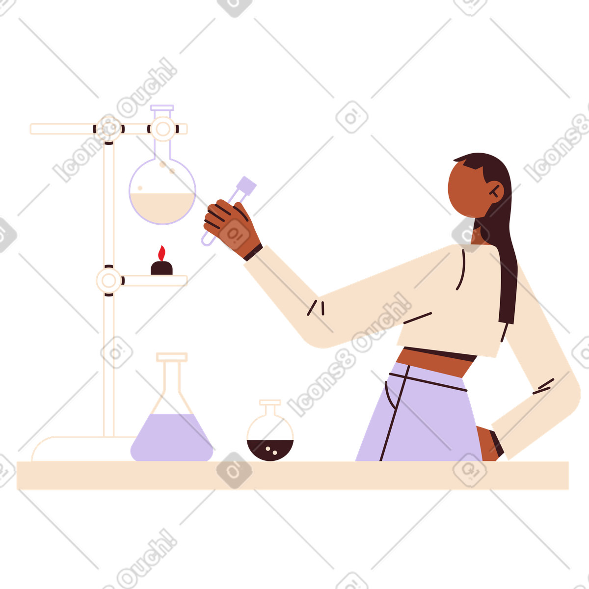 Folks スタイルの Lab worker conducting experiment with chemicals, Experimental science concept のイラストをPNG、SVG形式でダウンロード