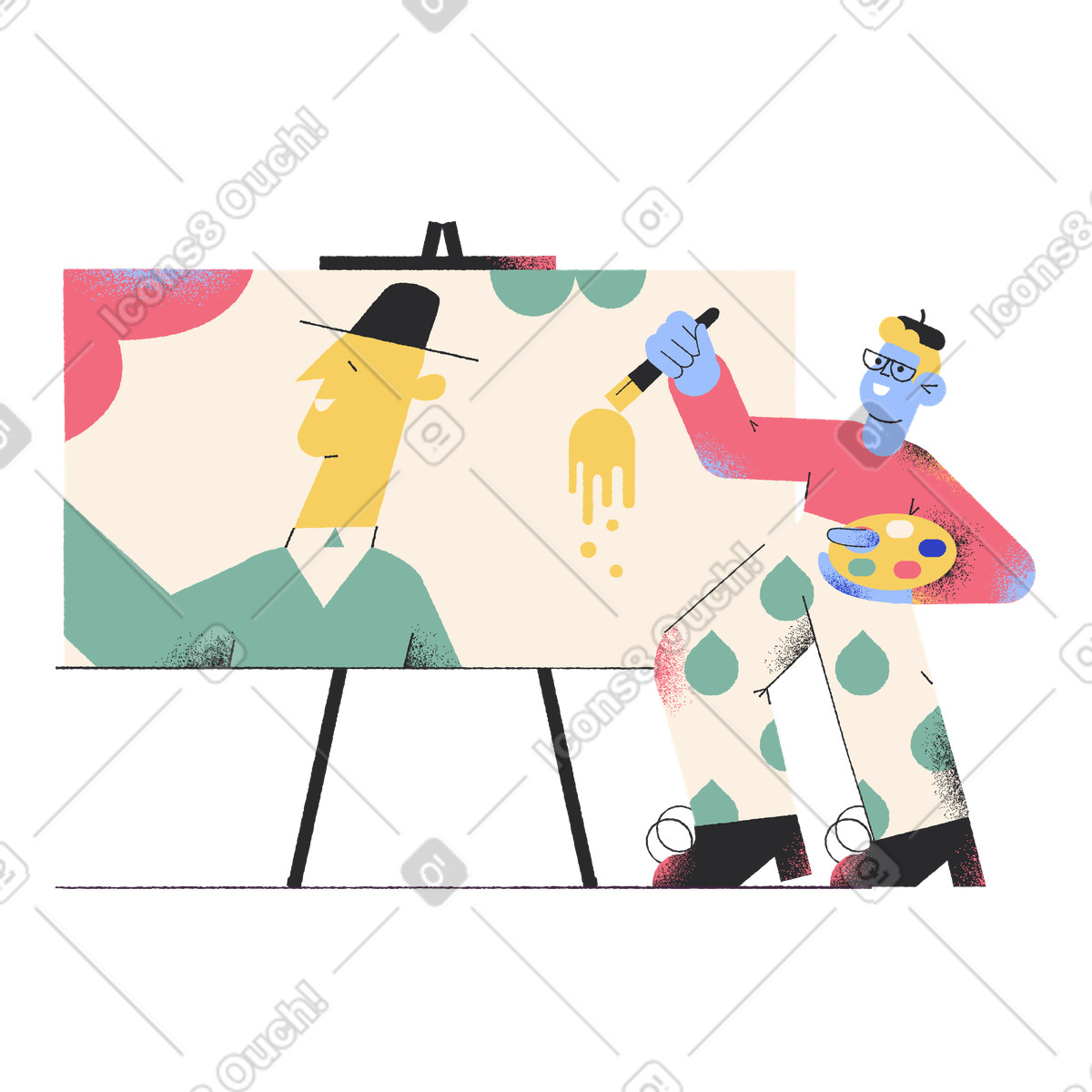 Pablo スタイルの Man painting a picture on canvas のイラストをPNG、SVG形式でダウンロード