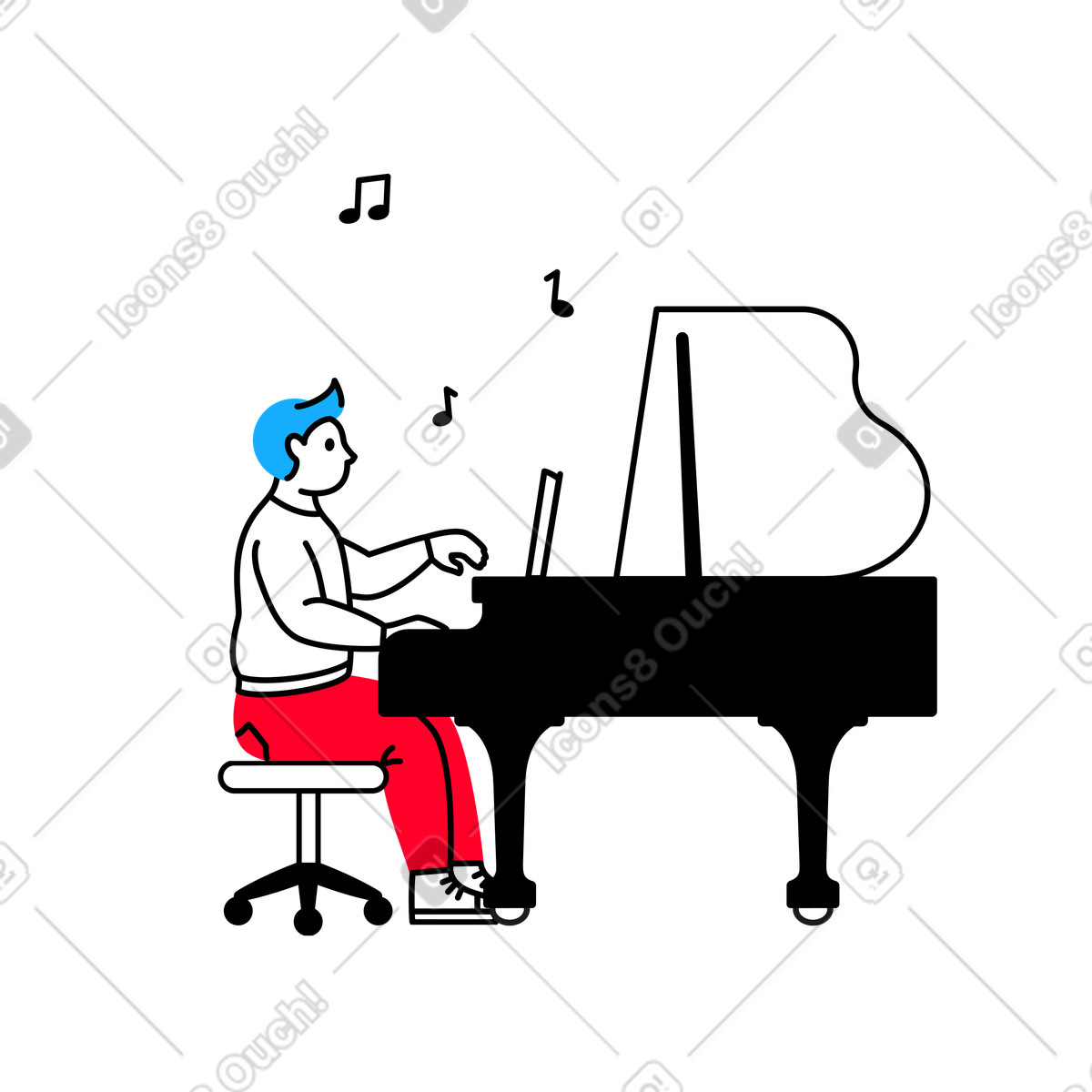 Ilustración Músico masculino tocando el piano en estilo Transistor a descargar en PNG y SVG