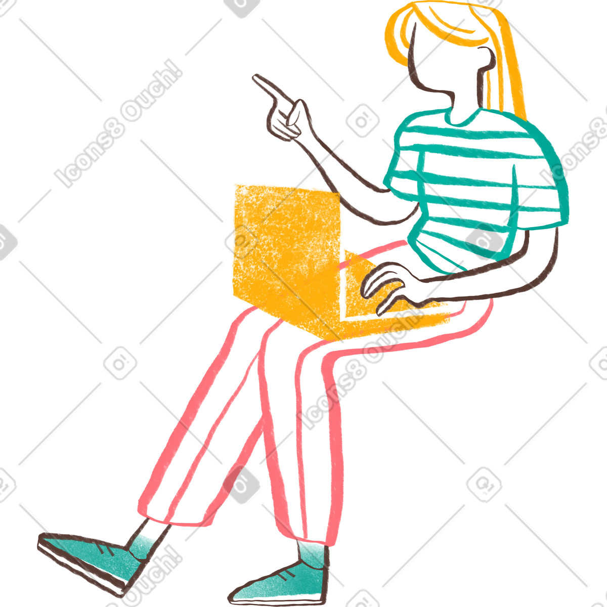 Blond woman sitting with laptop illustration in Company style download in PNG, SVG