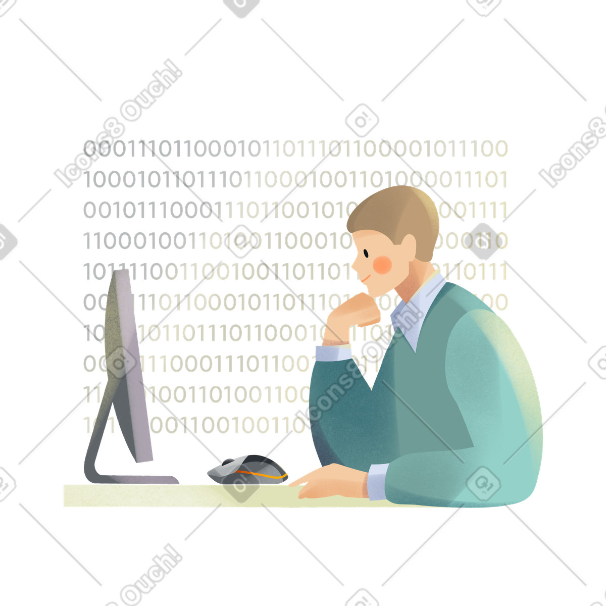 Young man programmer writing program code animated illustration in GIF, Lottie (JSON), AE