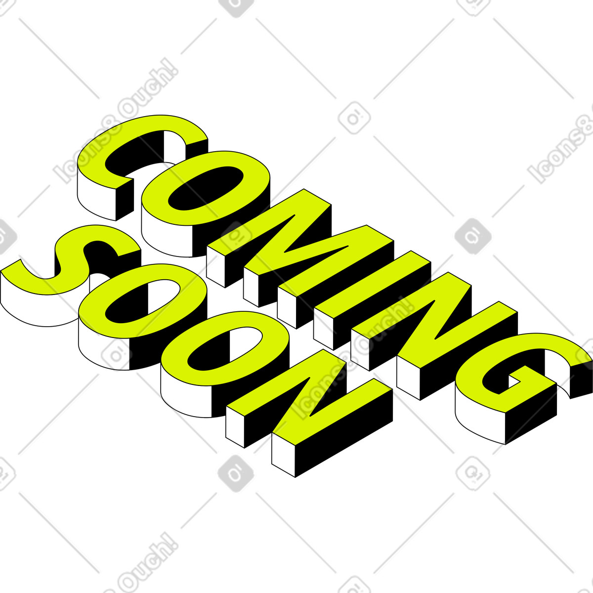 Lettering coming soon text illustration in Isometric style download in PNG, SVG