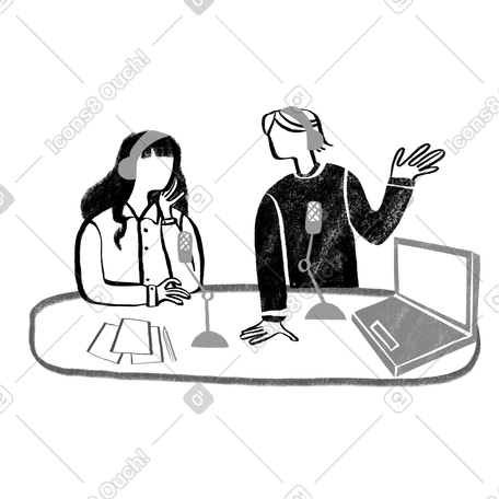 黑白两个主持人在播客上交谈 PNG, SVG