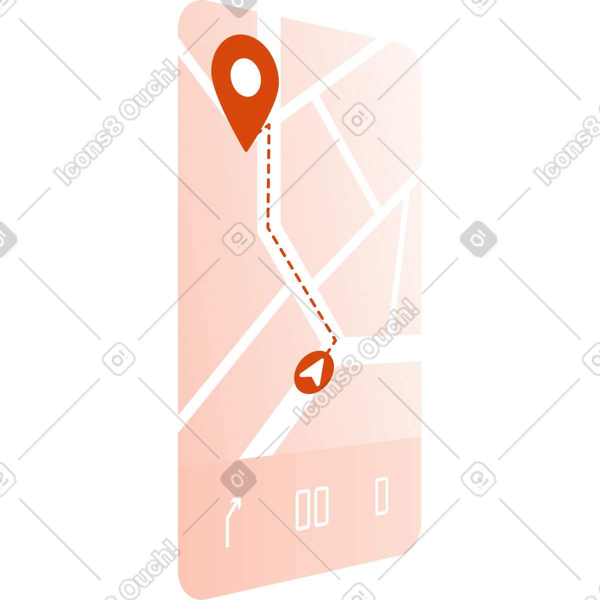 Ilustración Pantalla del teléfono inteligente con mapa y navegador en estilo Orange a descargar en PNG SVG