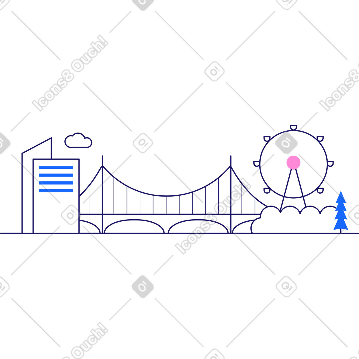 下载 Matey 风格的 摩天轮背景的城市 插画，支持 PNG、SVG 格式