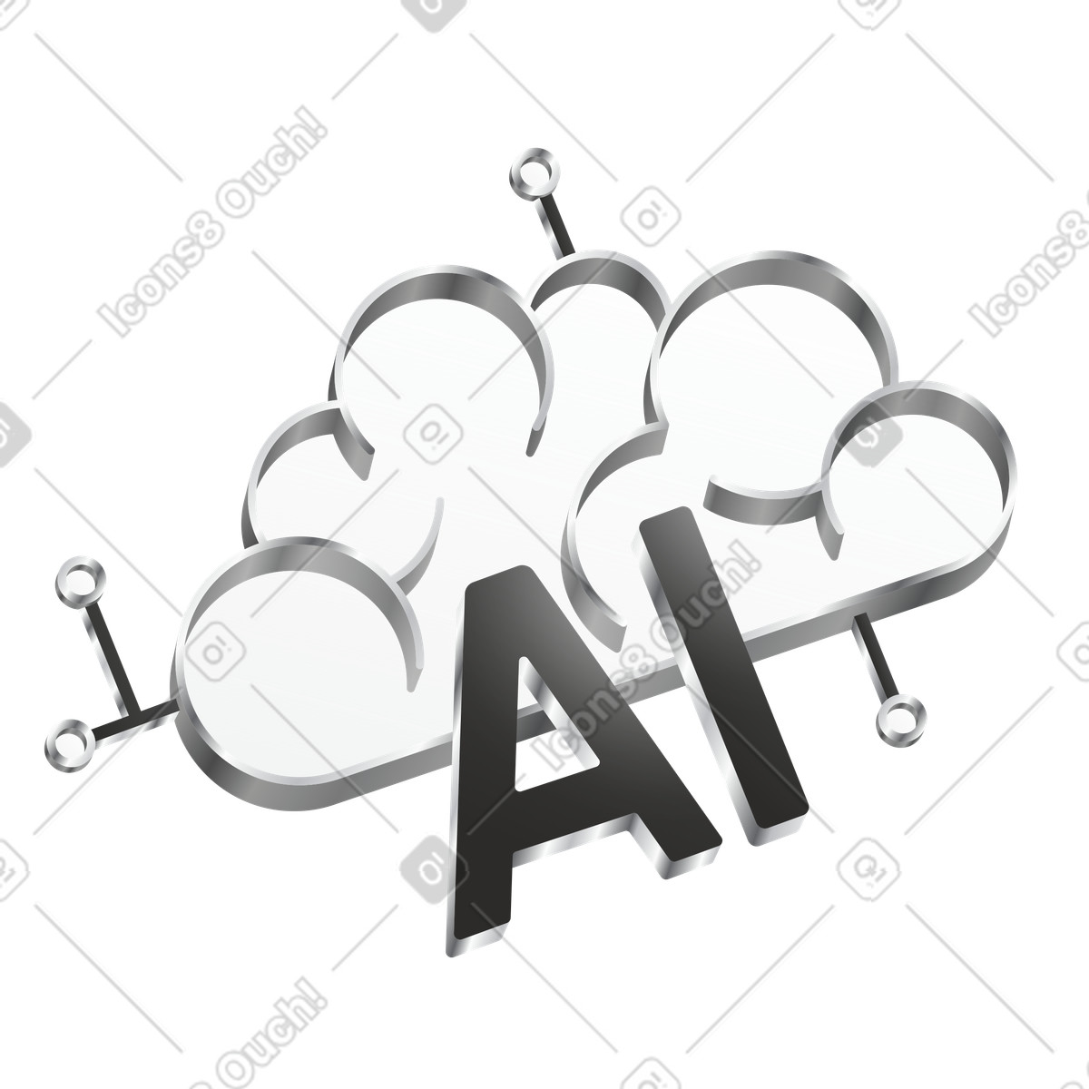 Metallic AI brain icon with circuits, Artificial intelligence, Neural network illustration in Token style download in PNG, SVG