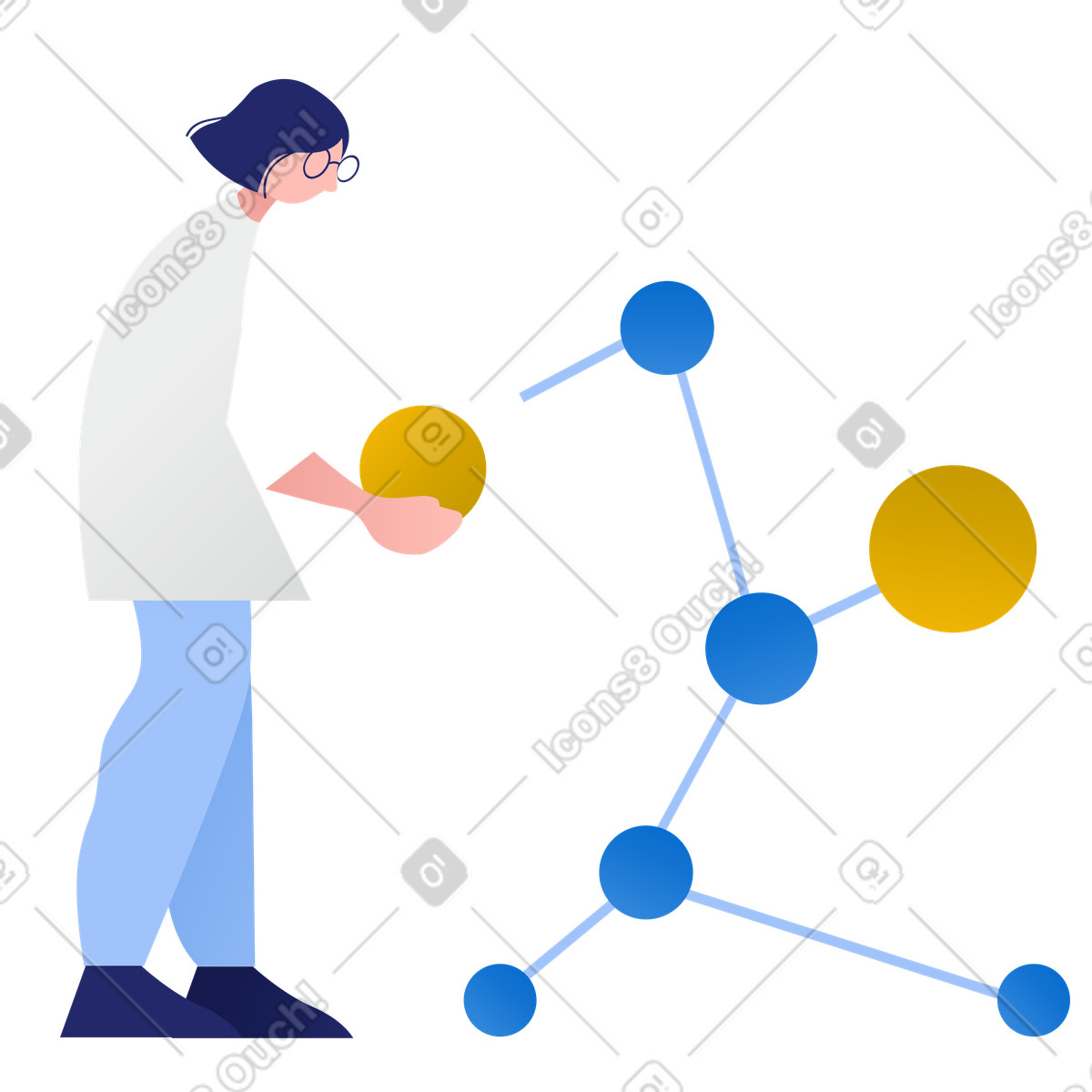 Scienziata che crea una molecola illustrazione in stile Clip scarica in PNG, SVG