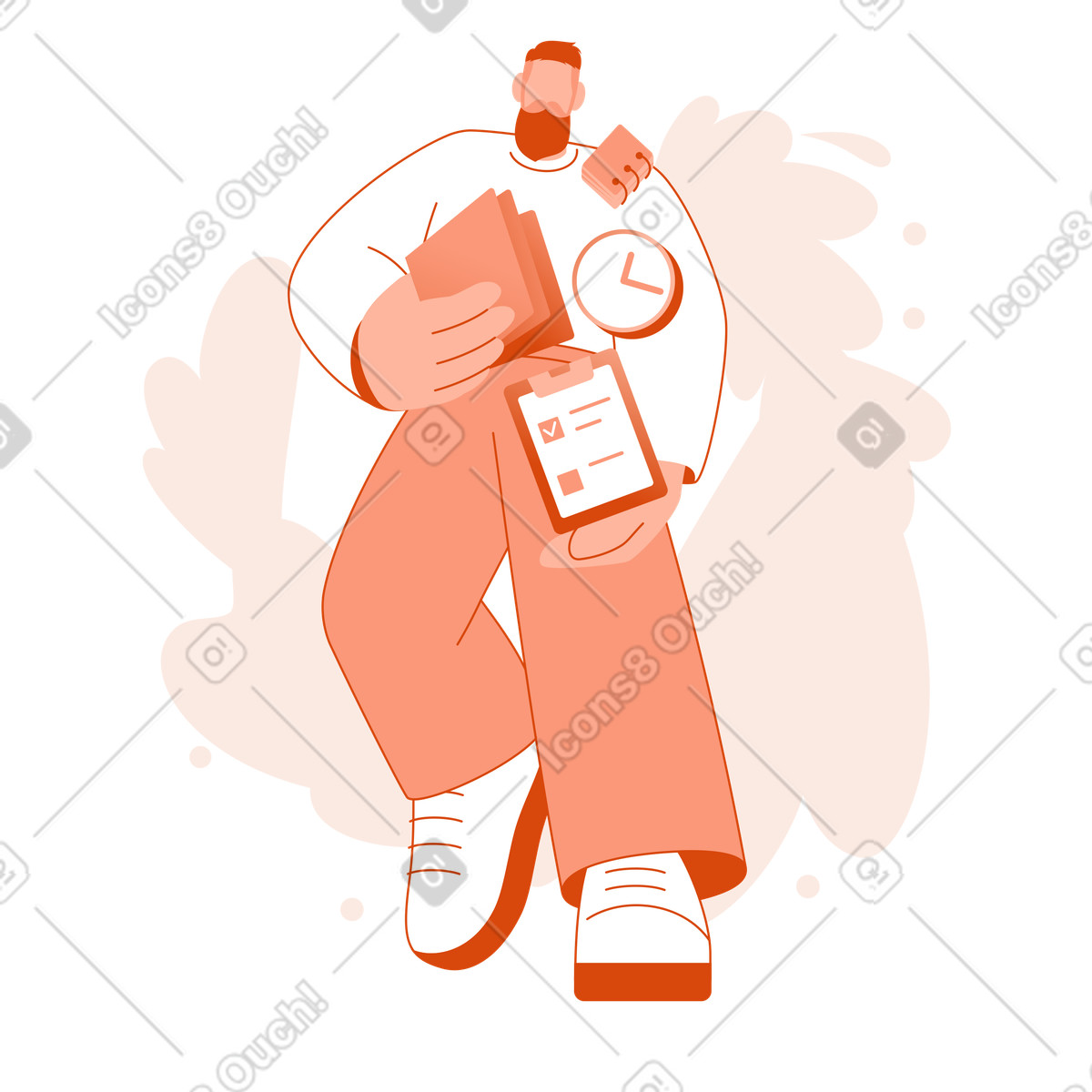 下载 Orange 风格的 Professional handling tasks on move, Workplace multitasking and productivity 插画，支持 PNG、SVG 格式