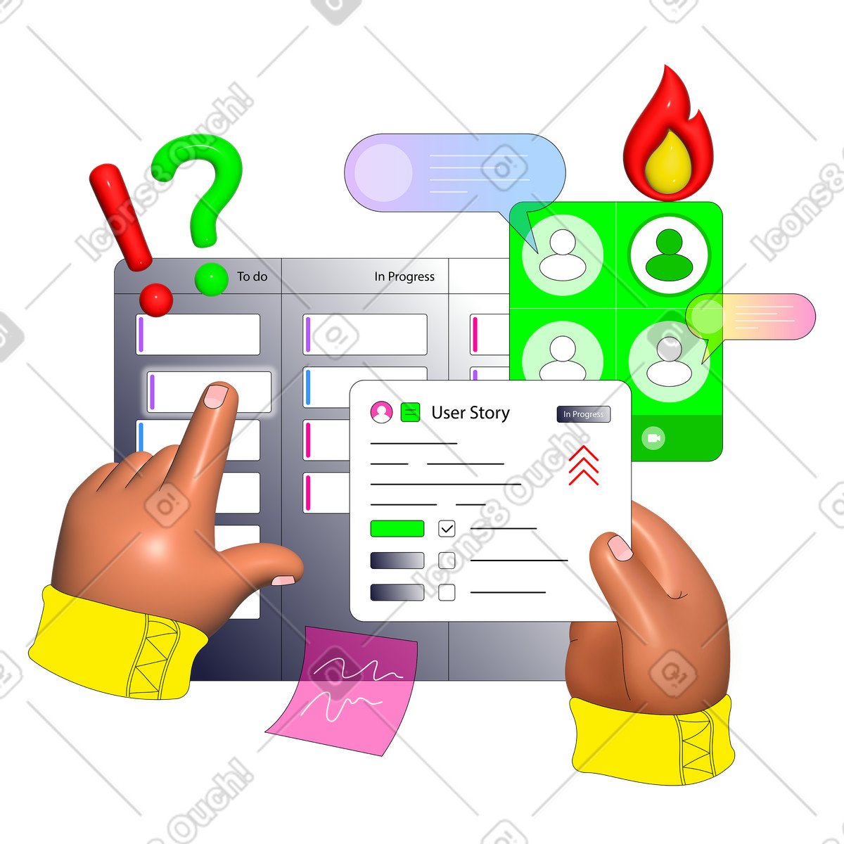 Online call and software for sprint planning illustration in Pop style download in PNG, SVG