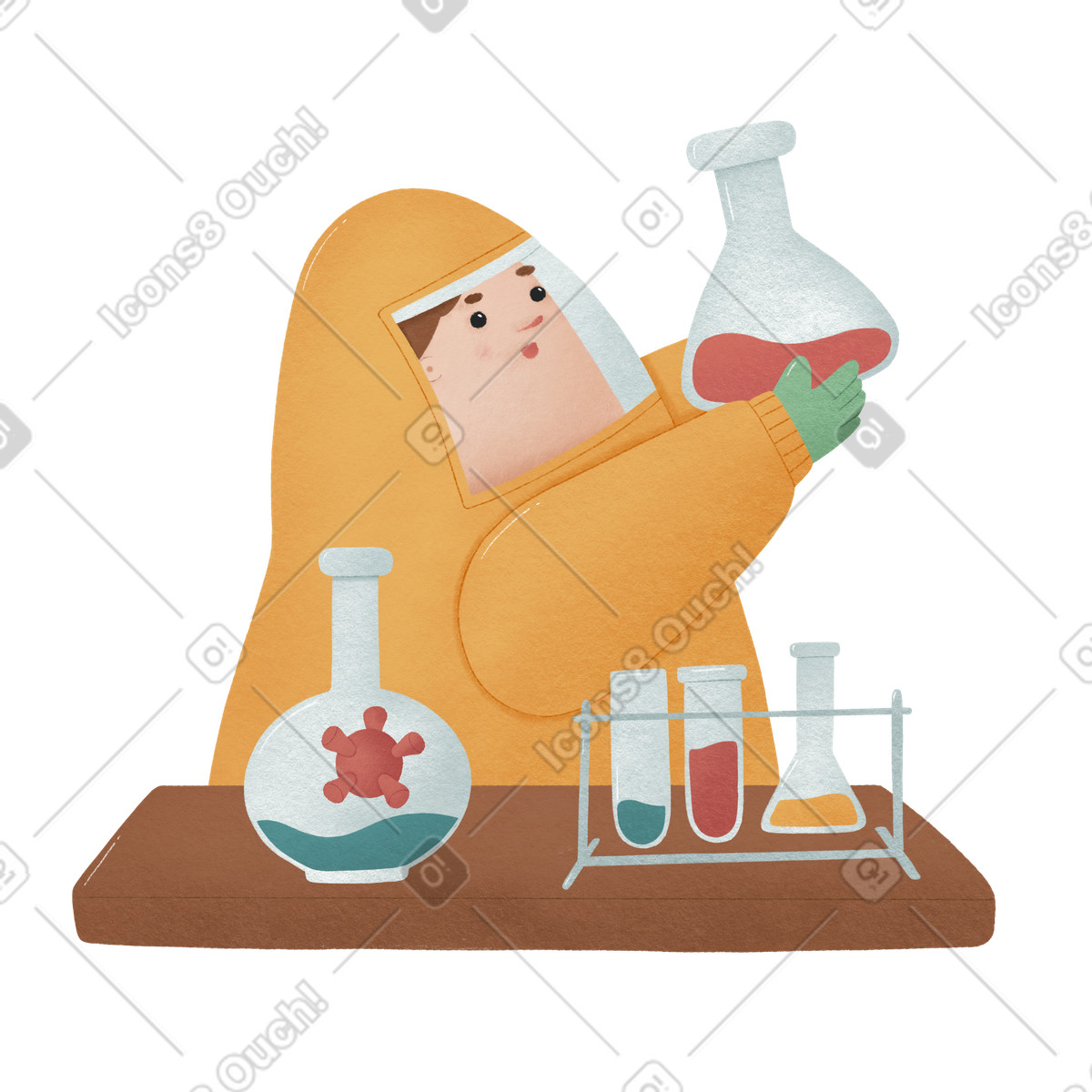 Woolly スタイルの 黄色の化学防護服を着た男がcovidワクチンを作成しました のイラストをPNG、SVG形式でダウンロード