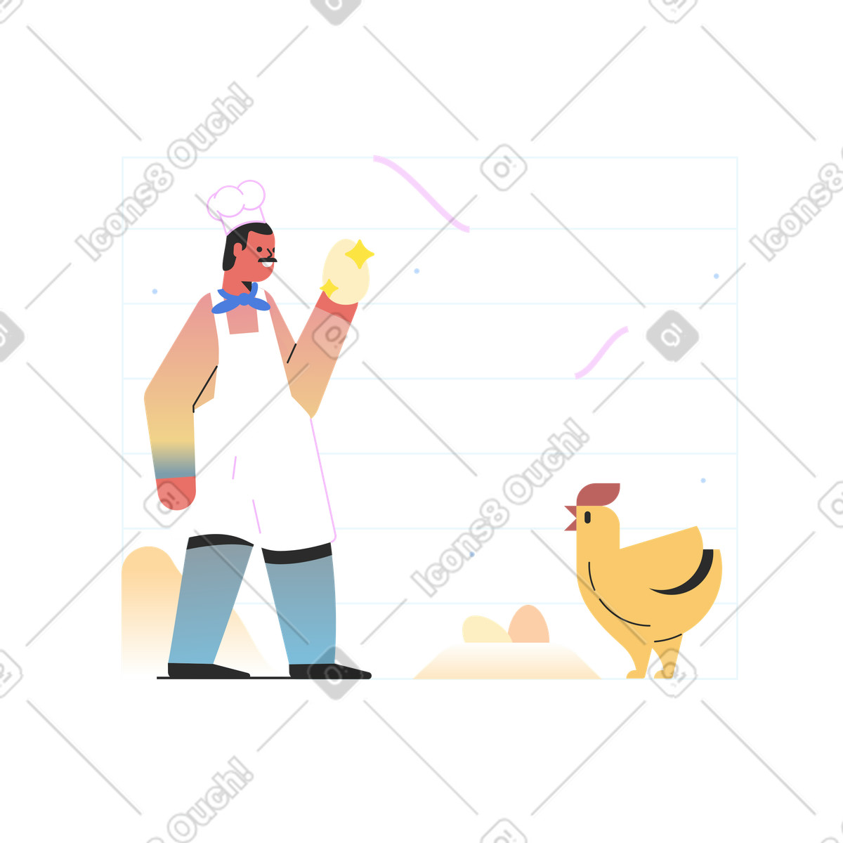 Lo chef sceglie le uova migliori illustrazione in stile Marginalia scarica in PNG, SVG