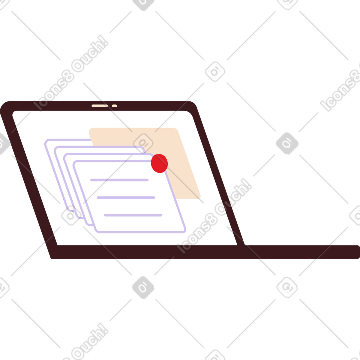 Laptop aperto con finestre pop-up illustrazione in stile Folks scarica in PNG, SVG
