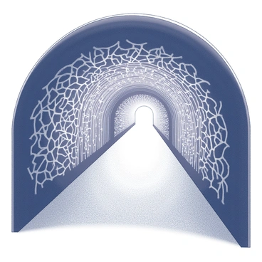 A tunnel with walls covered in brain patterns, with light at the end