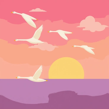 A flock of graceful geese flying in a V formation at dusk