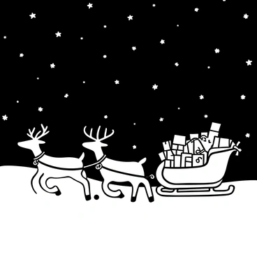 A team of reindeer pulling Santa's sleigh across a starry night sky