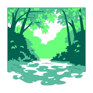 A serene scene depicts bright sunlight filtering through a lush canopy of green leaves. The sunlight creates a pattern of dappled shadows on the forest floor below, with various shades of light and dark interacting across the ground. The leaves above are vibrant and full, casting intricate shapes and textures as the light breaks through. The overall composition emphasizes the play of light and shadow in a natural setting.