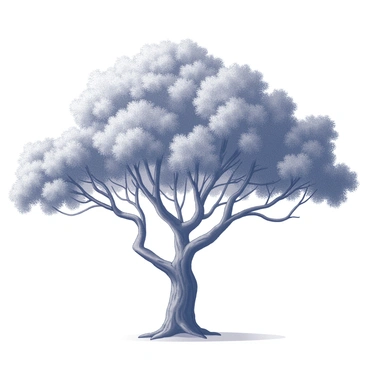 A large tree with a thick trunk and expansive branches extends outward. The branches are adorned with dense foliage, creating a lush appearance. The tree stands prominently in the composition, with its details highlighted against a backdrop that features a clear sky. The sky is vast and open, emphasizing the height to which the branches reach.