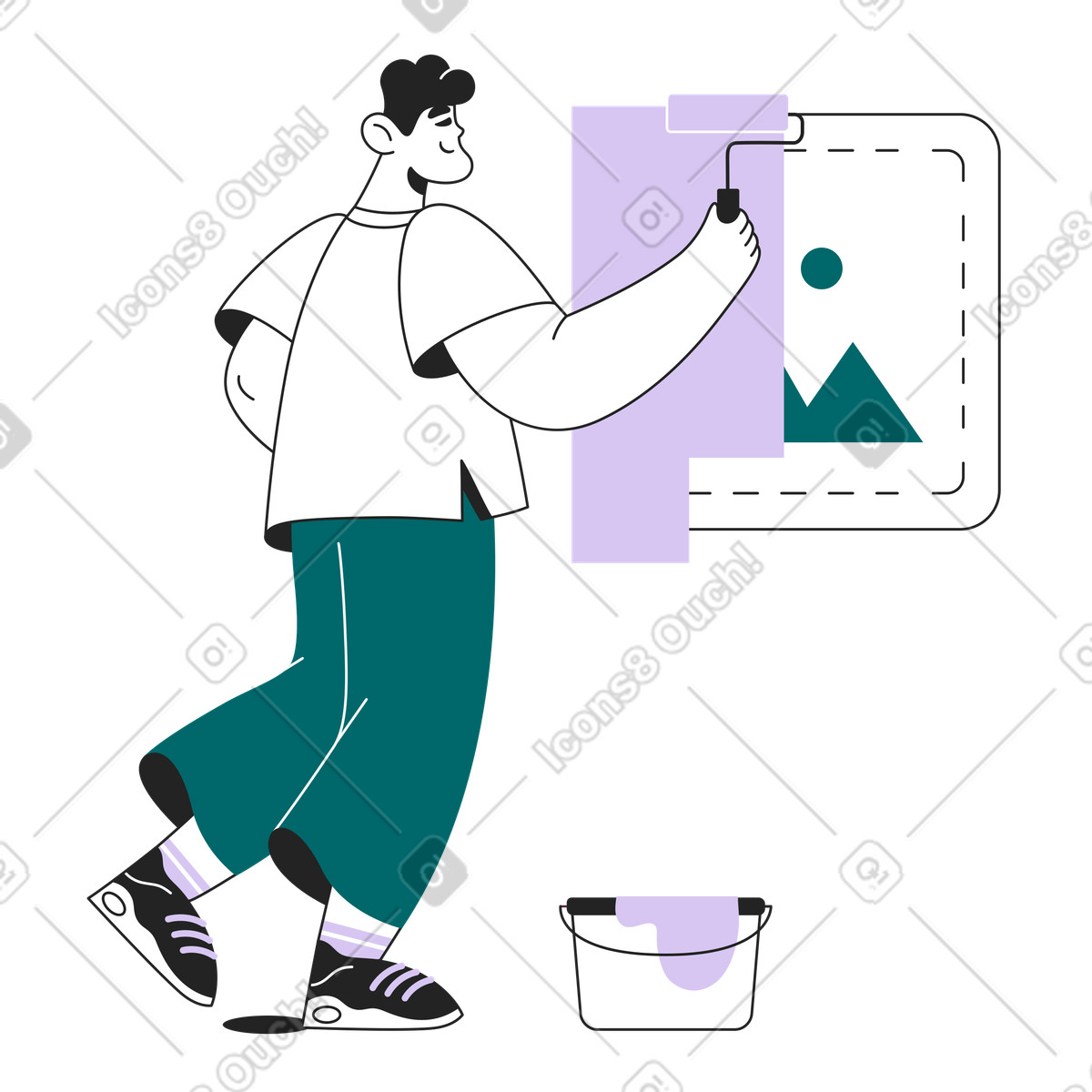 Ilustración Repainting picture on wall, Redesign or refreshing en estilo Sammy Line a descargar en PNG y SVG