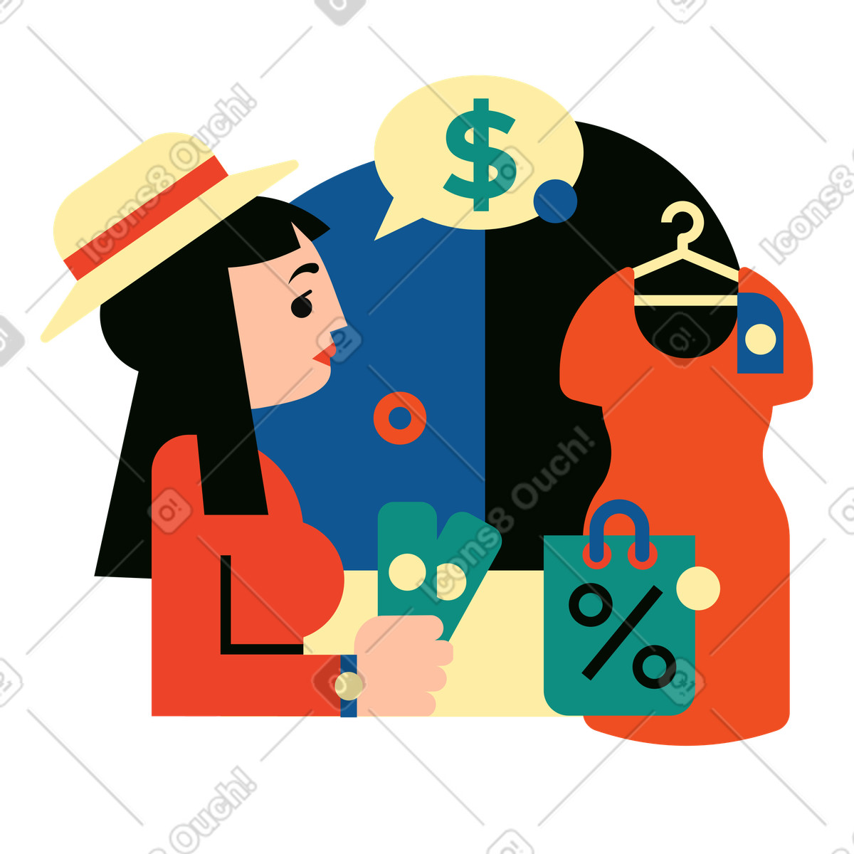 下载 Polar 风格的 女人买一件新衣服 插画，支持 PNG、SVG 格式