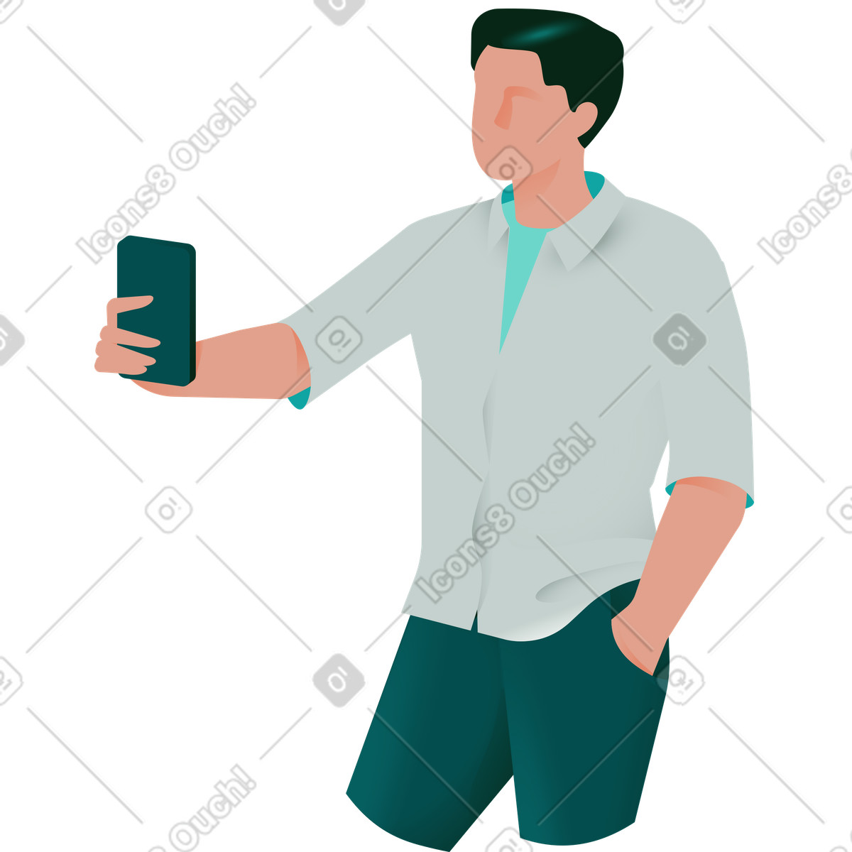 Mann macht ein selfie-Illustration im Office-Stil als Download in PNG, SVG
