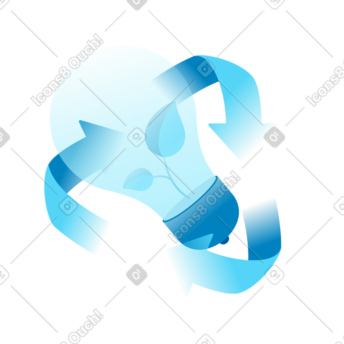 Light bulb with recycling arrows and leaf, Green technology for energy conservation illustration in Icy style download in PNG, SVG