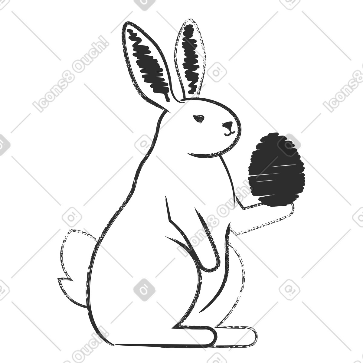 Cute Easter bunny with egg in paw illustration Graphite style download PNG, SVG