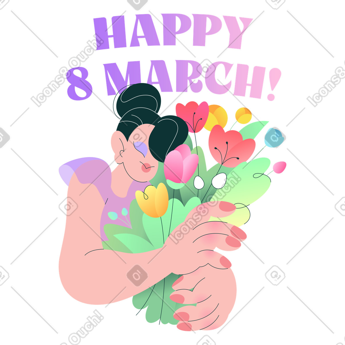 Иллюстрация Happy 8 March greeting card, International Women's Day в стиле Florid — скачать в форматах PNG, SVG