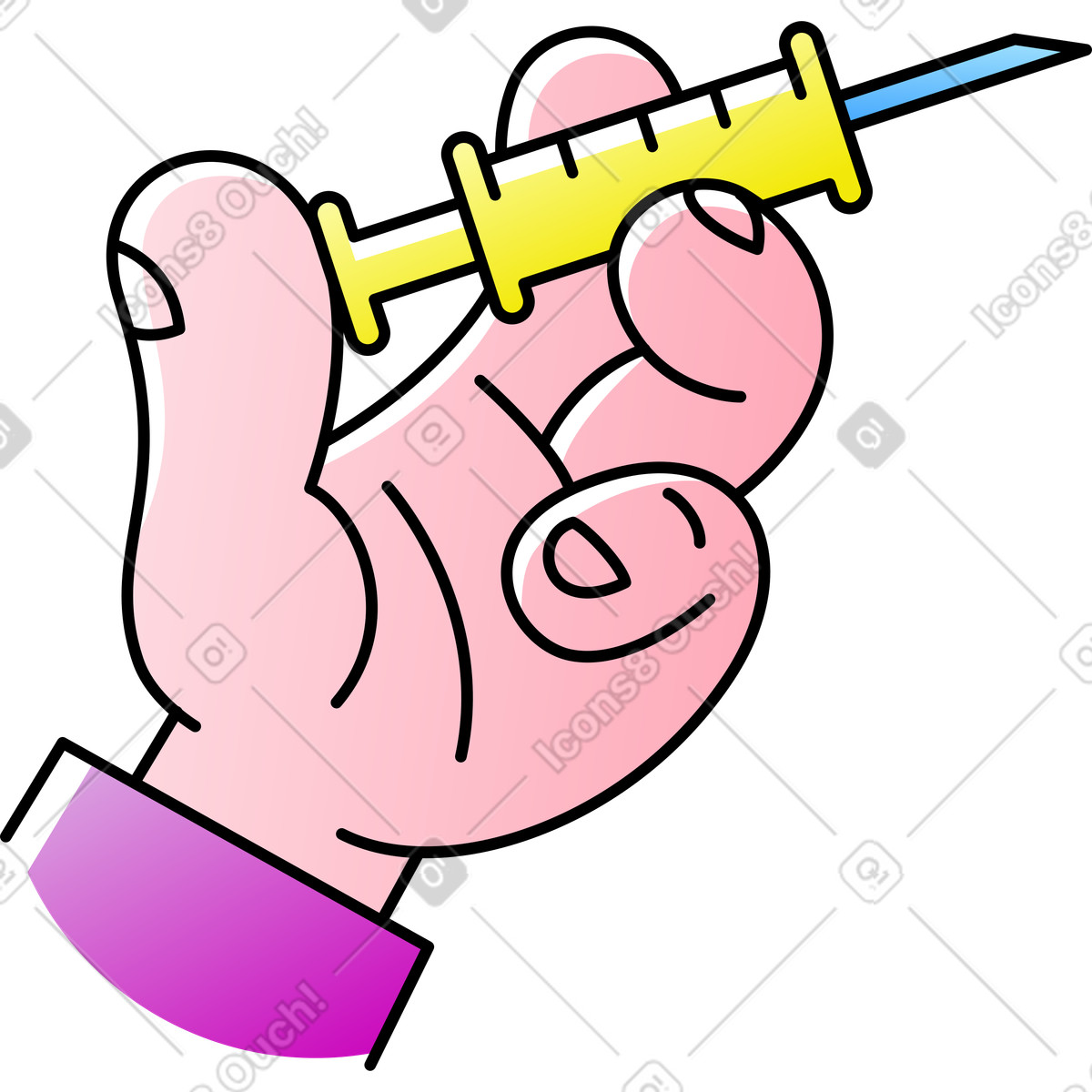 Hand mit spritze-Illustration im Pocus-Stil als Download in PNG, SVG