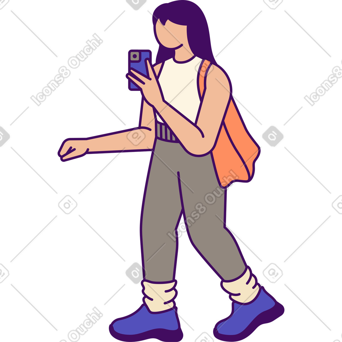 Woman with bags and a mobile phone in her hand illustration in Simplistic style download in PNG, SVG