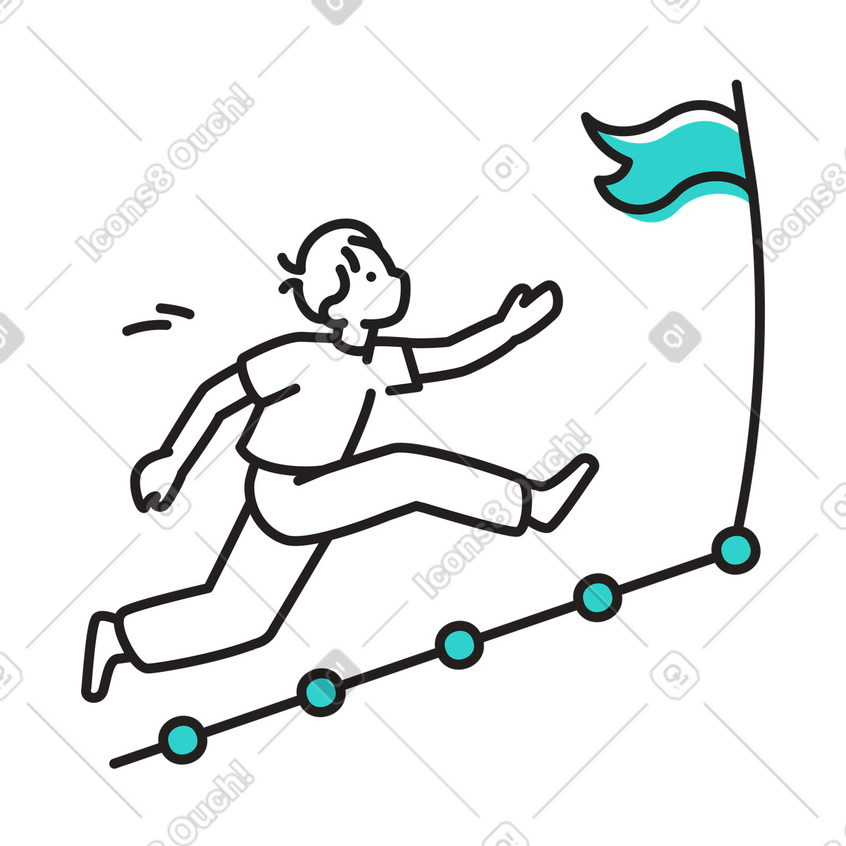 Goal Achievement and Success Run, Advancing on progress line illustration in PNG, SVG