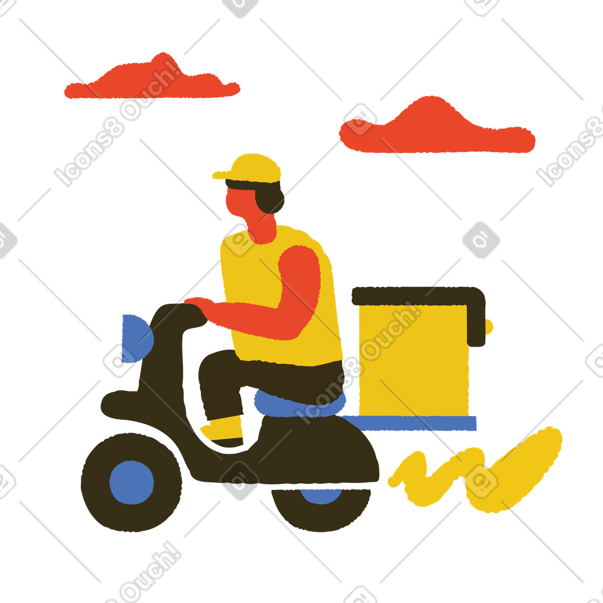 Ilustração de Entregador com bolsa andando moto em no estilo Bermuda para baixar em PNG, SVG