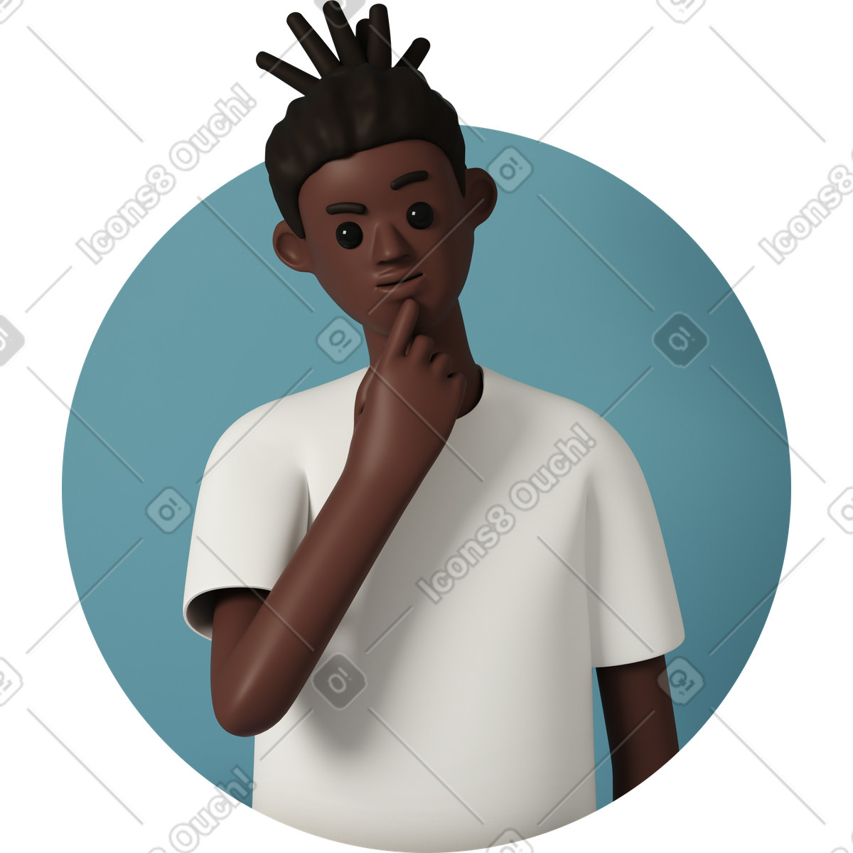 Ilustración Avatar de un hombre pensativo que sostiene la mano cerca cara en estilo 3D Casual life a descargar en PNG y SVG