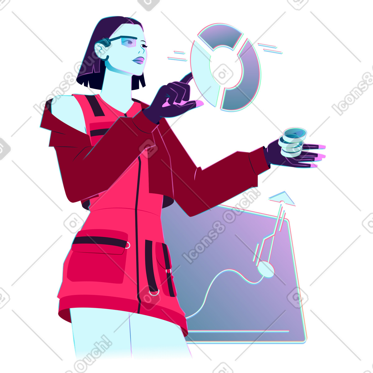 Futuristic interface with graphs, technology in financial data analysis illustrazione stile Neon scarica PNG, SVG