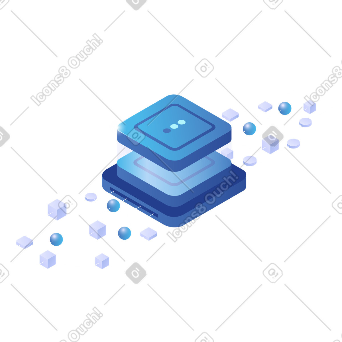 Data processing engine and workflow, Modular platform. Backend architecture integration illustration in Quantum style download in PNG, SVG