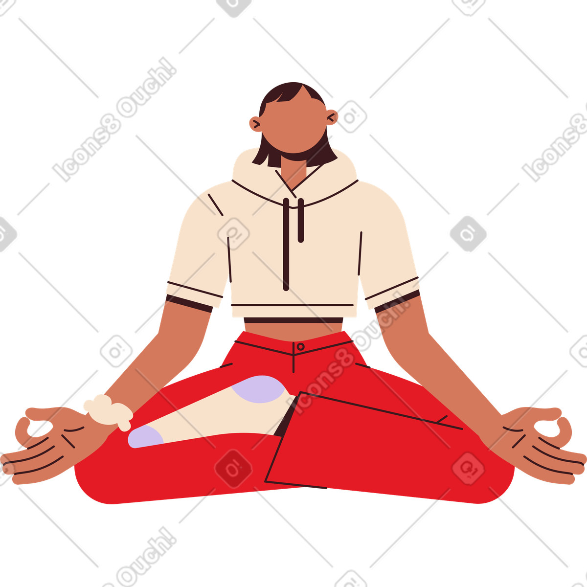 Illustration Jeune femme assise en position du lotus dans le style Folks à télécharger aux formats PNG, SVG