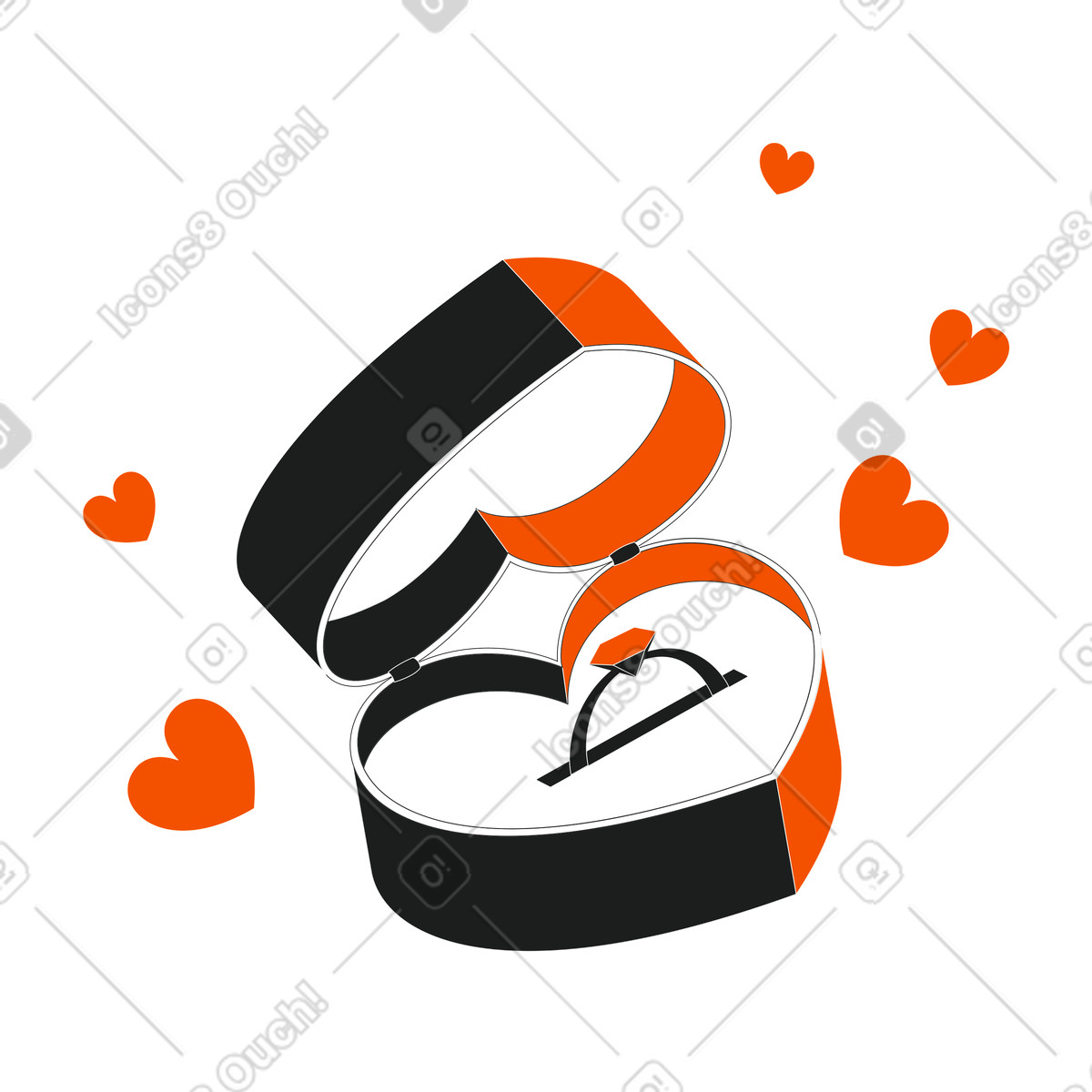 Heart shaped box with engagement ring illustration in Strict style download in PNG, SVG