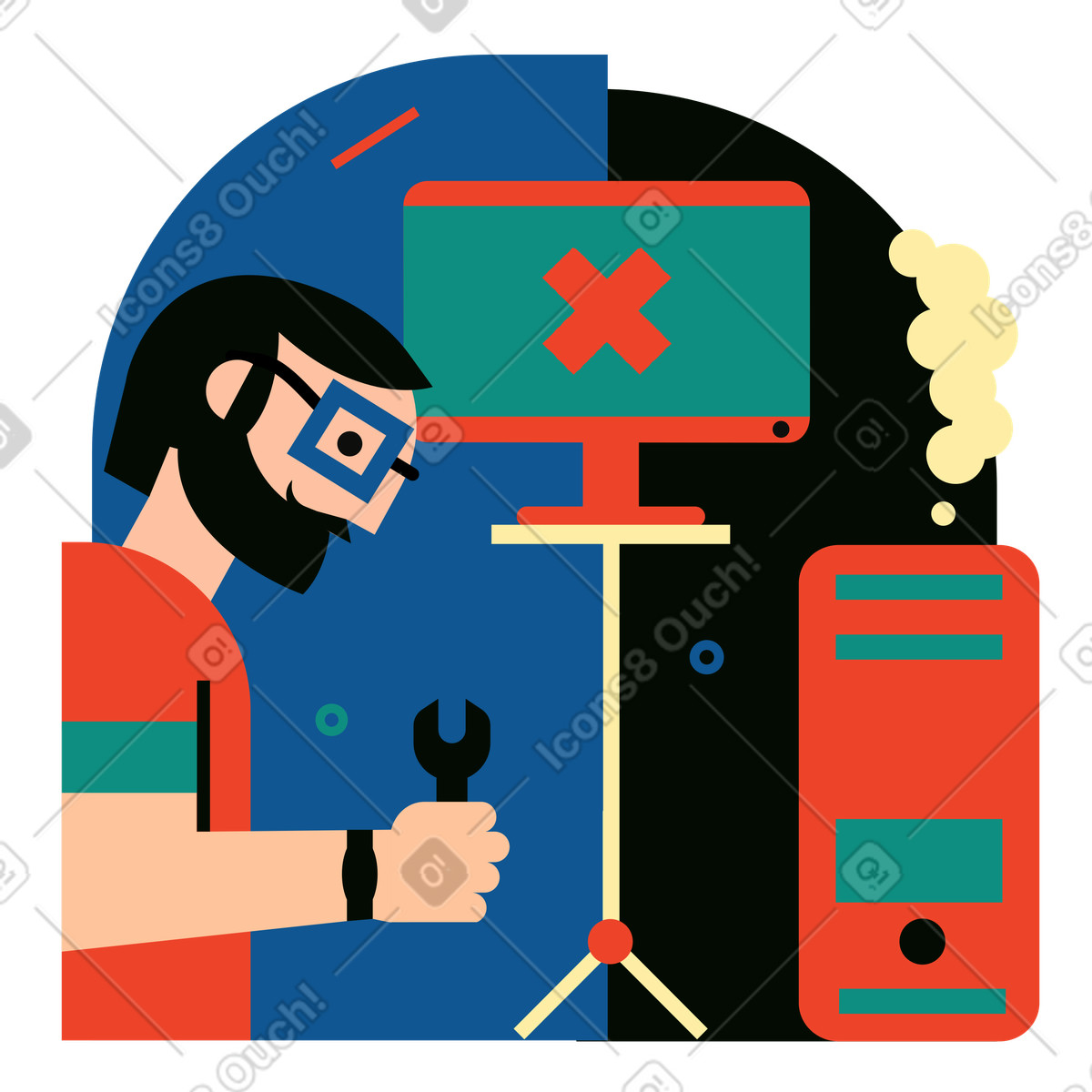 Mitarbeiter des technischen supports repariert einen computer-Illustration im Polar-Stil als Download in PNG, SVG