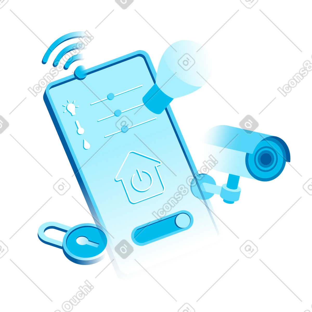 Smartphone with home automation controls, Smart management illustration in Icy style download in PNG, SVG