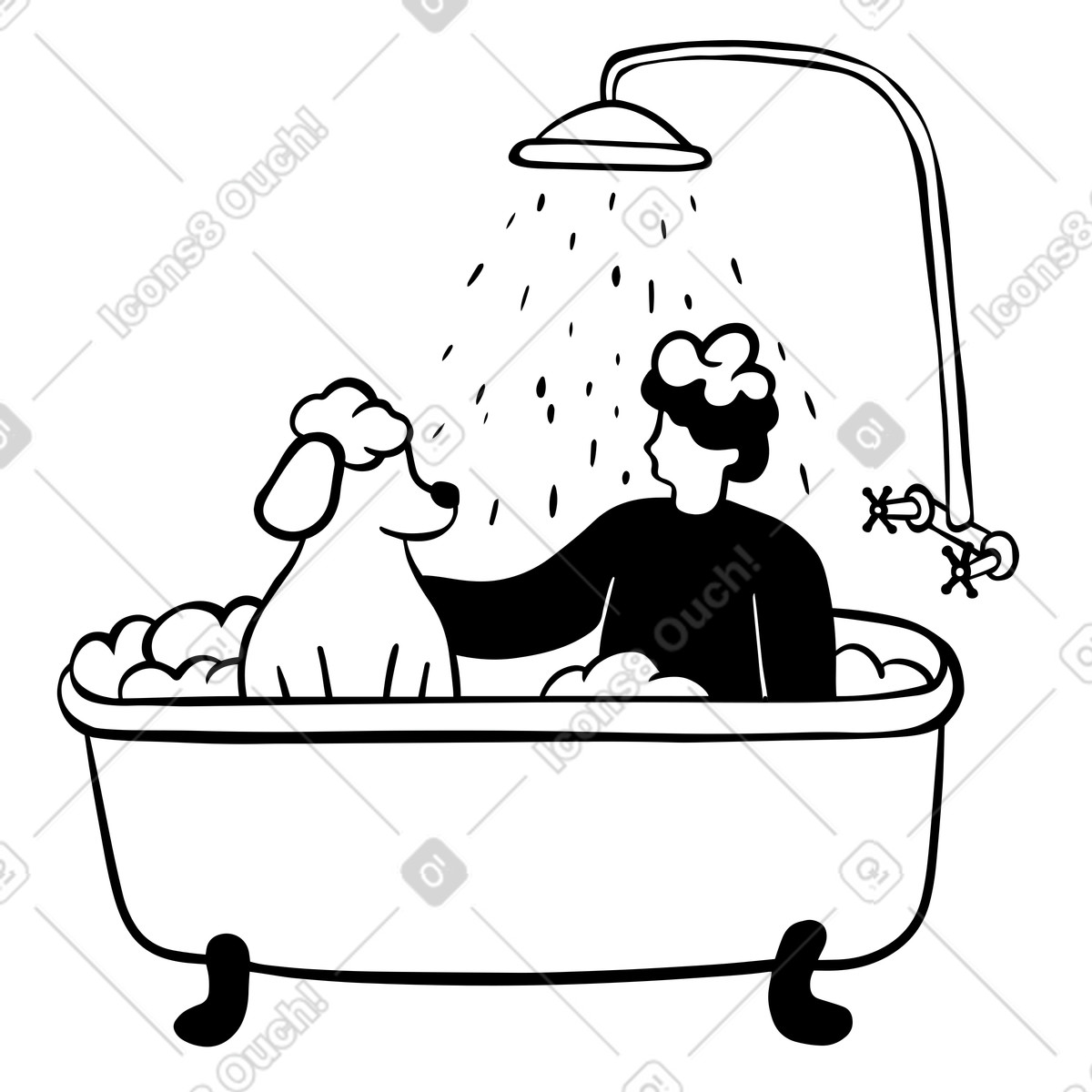 Pet care, man washing dog illustration in Journal style download in PNG, SVG