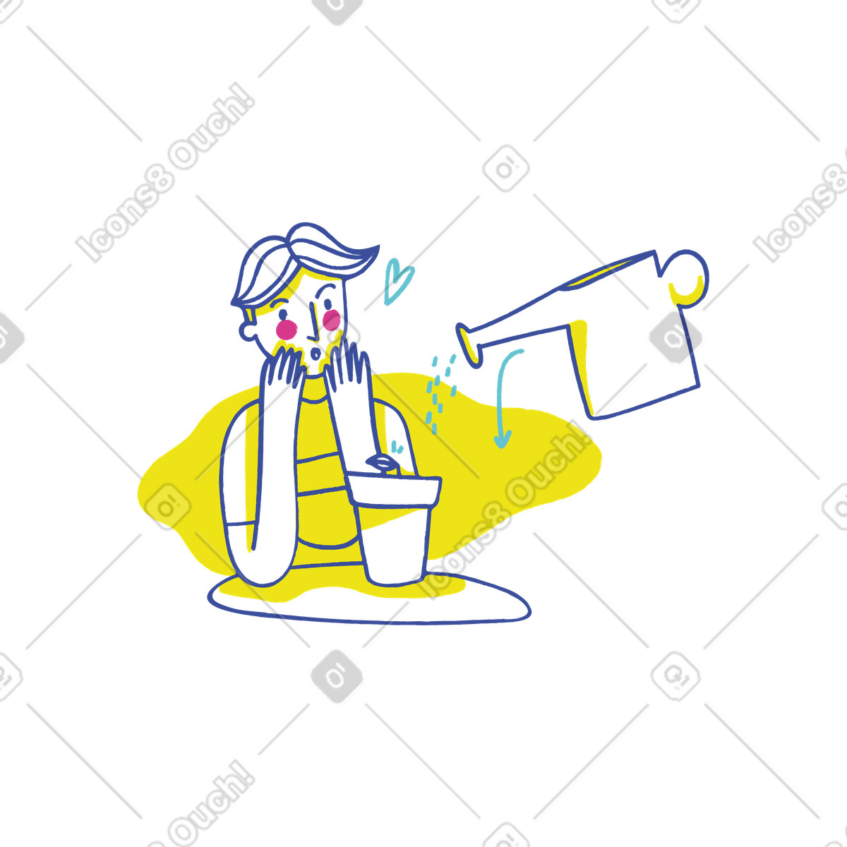 Watering plant and waiting for result, Event preview or upcoming reveal illustration in Lime style download in PNG, SVG